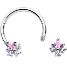 Load image into Gallery viewer, 16G 3/8 Pink CZ Gem Rhombus Riot Horseshoe Circular Barbell