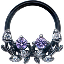 将图片加载到图库查看器,16G 3/8 Purple Gem Black Twining Vine Hinged Segment Ring