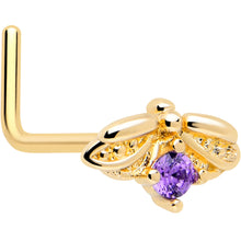 Load image into Gallery viewer, 20G 7mm Purple Gem Gold Tone Beauty Bug L Shape Nose Ring
