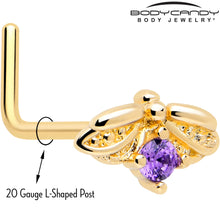 Load image into Gallery viewer, 20G 7mm Purple Gem Gold Tone Beauty Bug L Shape Nose Ring
