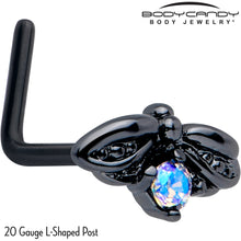 Load image into Gallery viewer, 20G 7mm Aurora Gem Black Beauty Bug L Shape Nose Ring
