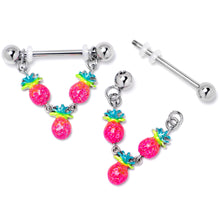 Load image into Gallery viewer, 14G 9/16 Hot Tropical Pineapple Dangle Barbell Nipple Ring Set