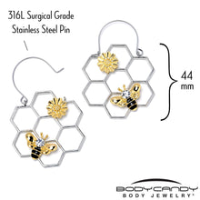 将图片加载到图库查看器,Clear Gem Bee Honeycomb Flower Tunnel Plug Earrings