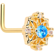 Load image into Gallery viewer, 20G 7mm Blue CZ Gem Gold Tone Flower Ring L Shape Nose Ring
