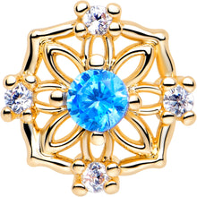 Load image into Gallery viewer, 20G 7mm Blue CZ Gem Gold Tone Flower Ring L Shape Nose Ring