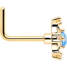 Load image into Gallery viewer, 20G 7mm Blue CZ Gem Gold Tone Flower Ring L Shape Nose Ring
