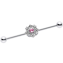 Load image into Gallery viewer, 14G Pink CZ Gem Flower Circle Industrial Barbell 38mm