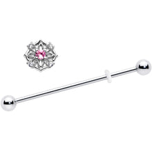 Load image into Gallery viewer, 14G Pink CZ Gem Flower Circle Industrial Barbell 38mm