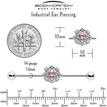 Load image into Gallery viewer, 14G Pink CZ Gem Flower Circle Industrial Barbell 38mm