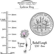 将图片加载到图库查看器,16G 5/16 Pink CZ Gem Flower Circle Curved Eyebrow Ring