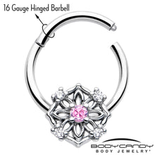 将图片加载到图库查看器,16G 3/8 Pink CZ Gem Flower Circle Hinged Segment Ring