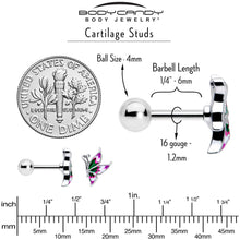 Load image into Gallery viewer, 16G 1/4 Profile Butterfly Cartilage Tragus Earring