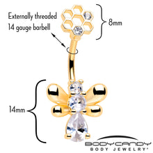 Load image into Gallery viewer, Clear CZ Gem Gold Tone Bee Hive Luv Double Mount Belly Ring