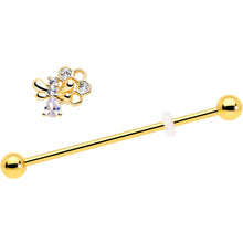 Load image into Gallery viewer, 14G Clear CZ Gem Gold Tone Bee Hive Luv Industrial Barbell 38mm