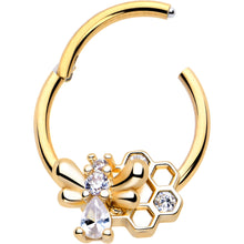 将图片加载到图库查看器,16G 3/8 Clear CZ Gem Gold Tone Bee Hive Luv Hinged Segment Ring