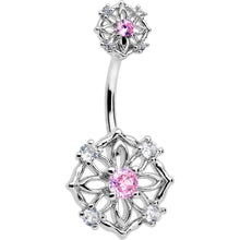 Load image into Gallery viewer, Pink CZ Gem Flower Circle Double Mount Belly Ring