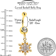 Load image into Gallery viewer, Clear CZ Gem Gold Tone Glam Snowflake Dangle Belly Ring