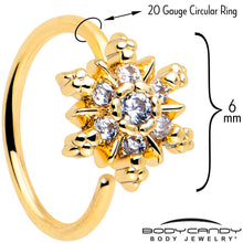 Load image into Gallery viewer, 20G 5/16 Clear CZ Gem Gold Tone Glam Snowflake Nose Hoop