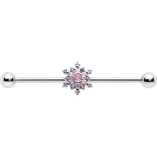 Load image into Gallery viewer, 14G Pink CZ Gem Snowflake Glam Industrial Barbell 38mm