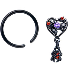 Load image into Gallery viewer, 16G 3/8 Red CZ Gem Black Heart Spider Skull Dangle BCR Captive Ring