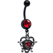 将图片加载到图库查看器,Red CZ Gem Black Double Heart Dangle Belly Ring