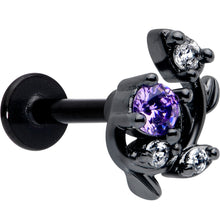 Load image into Gallery viewer, 16G 5/16 Purple Clear Gem Black Twining Vine Labret Monroe Tragus