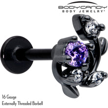 Load image into Gallery viewer, 16G 5/16 Purple Clear Gem Black Twining Vine Labret Monroe Tragus