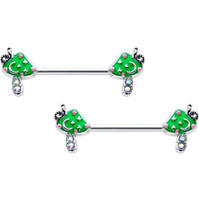 将图片加载到图库查看器,14G 9/16 Aurora Gem Fanciful Green Mushroom Barbell Nipple Ring Set