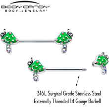 将图片加载到图库查看器,14G 9/16 Aurora Gem Fanciful Green Mushroom Barbell Nipple Ring Set