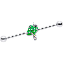 Load image into Gallery viewer, 14G Pink Gem Fanciful Green Mushroom Industrial Barbell 38mm