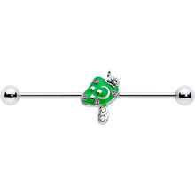 Load image into Gallery viewer, 14G Pink Gem Fanciful Green Mushroom Industrial Barbell 38mm