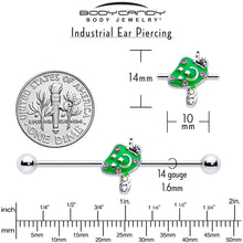 Load image into Gallery viewer, 14G Pink Gem Fanciful Green Mushroom Industrial Barbell 38mm