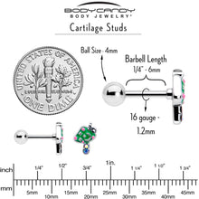 Load image into Gallery viewer, 16G 1/4 Aurora Gem Fanciful Green Mushroom Cartilage Tragus Earring