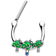 Load image into Gallery viewer, 16G 5/16 Aurora Gem Fanciful Green Mushroom Trio Cartilage Clicker
