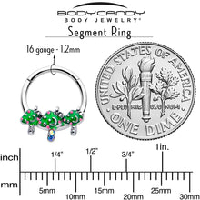 Load image into Gallery viewer, 16G 3/8 Aurora Gem Fanciful Green Mushroom Trio Hinged Segment Ring