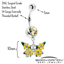将图片加载到图库查看器,Yellow CZ Gem Blooming Butterfly Dangle Belly Ring