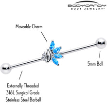 Load image into Gallery viewer, 14G Blue CZ Gem Swirl Fan Industrial Barbell 38mm