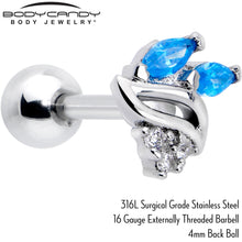 Load image into Gallery viewer, 16G 1/4 Blue CZ Gem Swirl Fan Cartilage Tragus Earring