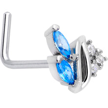 Load image into Gallery viewer, 20G 7mm Blue CZ Gem Swirl Fan L Shape Nose Ring