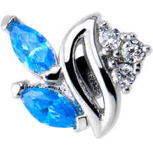Load image into Gallery viewer, 20G 7mm Blue CZ Gem Swirl Fan L Shape Nose Ring