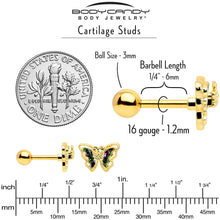Load image into Gallery viewer, 16G 1/4 Vitrail Gem Gold Tone Classic Butterfly Cartilage Earring