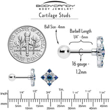 Load image into Gallery viewer, 16G 1/4 Vitrail CZ Gem Beauty Cross Cartilage Tragus Earring
