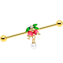 Load image into Gallery viewer, 14G Clear CZ Gem Gold Tone Bell Flower Industrial Barbell 38mm