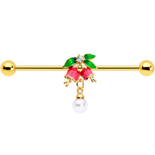 Load image into Gallery viewer, 14G Clear CZ Gem Gold Tone Bell Flower Industrial Barbell 38mm