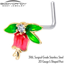 Load image into Gallery viewer, 20G 7mm Clear CZ Gem Bell Flower L Shape Nose Ring