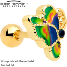 Load image into Gallery viewer, 16G 1/4 Blue Gem Gold Tone Butterfly Colors Cartilage Tragus Earring