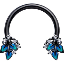 Load image into Gallery viewer, 16G 3/8 Clear CZ Gem Black Lush Leaves Circular Barbell Horseshoe