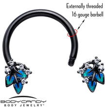 Load image into Gallery viewer, 16G 3/8 Clear CZ Gem Black Lush Leaves Circular Barbell Horseshoe