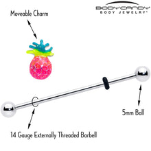 Load image into Gallery viewer, 14G Hot Tropical Pineapple Industrial Barbell 38mm
