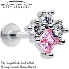 Load image into Gallery viewer, 16G 5/16 Pink Clear CZ Gem Rhombus Riot Labret Monroe Tragus
